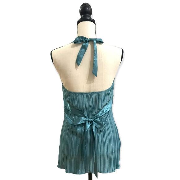 STUDIO Y Teal Sparkle Ribbed Halter Top Size Large - Picture 2 of 4